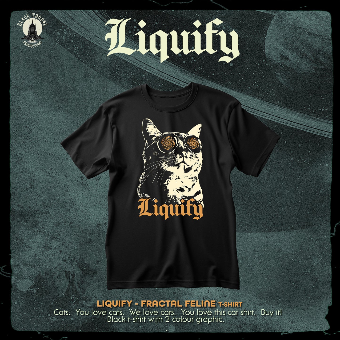 Liquify Cat Graphic Tee — Psychedelic Swirl Cat T-Shirt